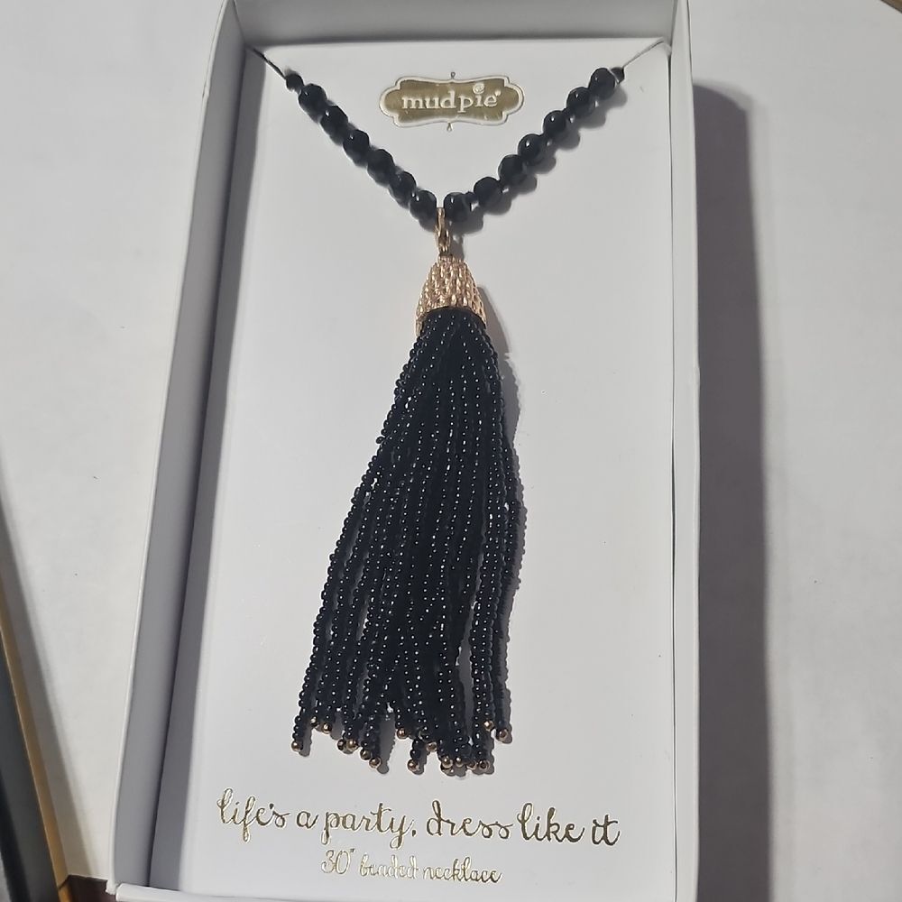 Mud Pie Midnight Black Tassel Necklace NEW IN BOX